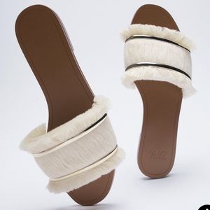 Zara Fringe Flat Sandal size 40/ US 9